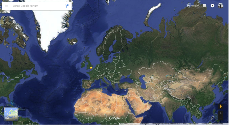 Mynd 3: Google Maps „gervihnattar-sýn“ af Evrasíu