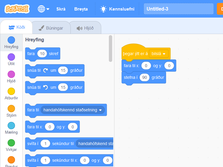 Scratch hreyfingarkubbar til að færa köttinn í miðju sviðsins