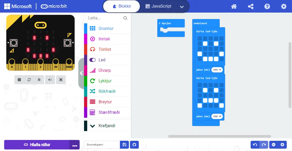 Bið-púsl sett á milli mynda í MakeCode