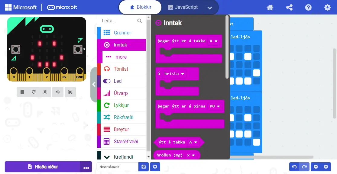Atburðapúsl í MakeCode