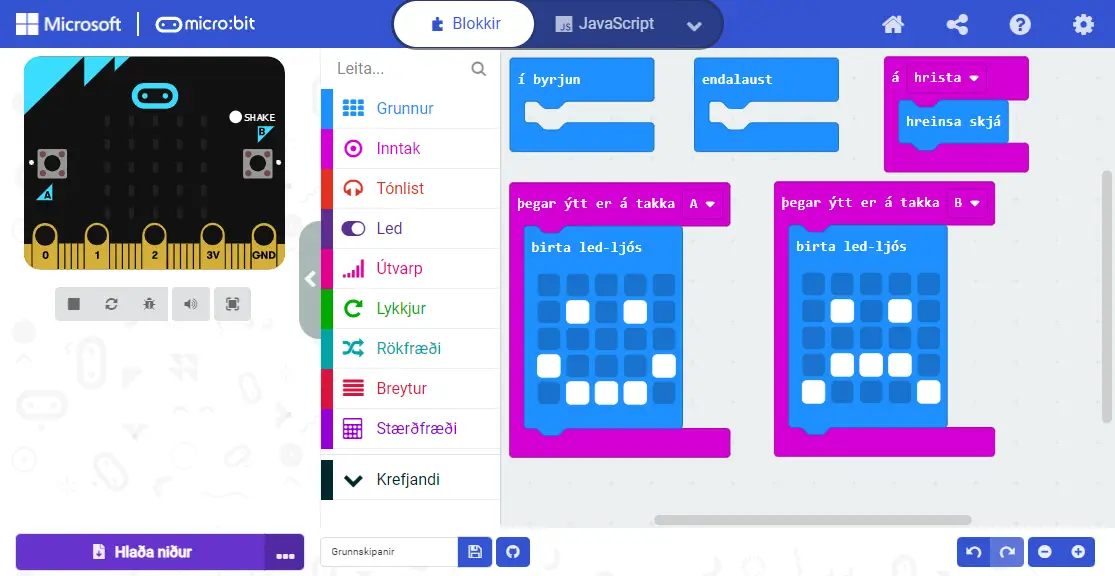 Inntakspúsl í MakeCode