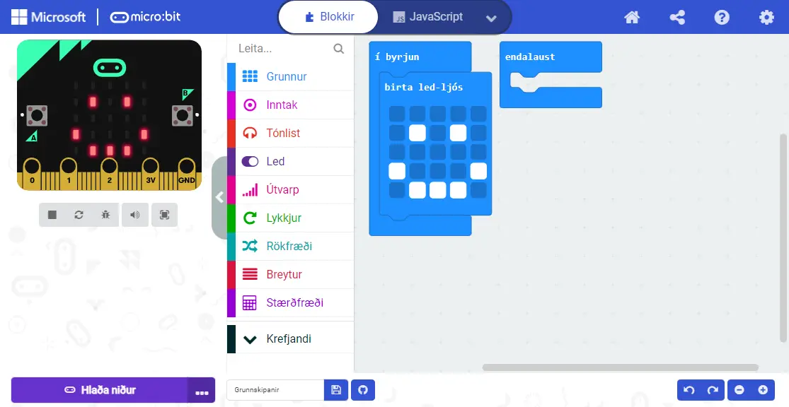 MakeCode parað við micro:bit