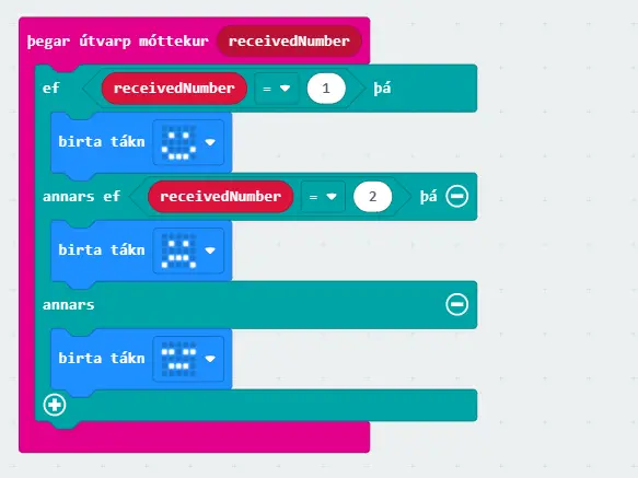 Microbit móttekur tölu og sýnir mynd