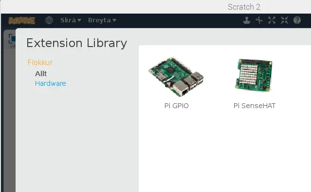 PI GPIO viðbót valin í Scratch