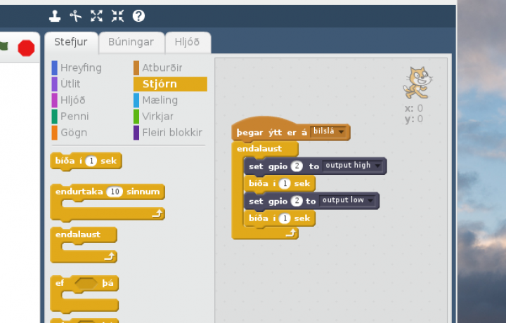 GPIO pinni forritaður í Scratch