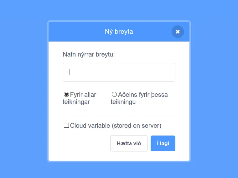 Ný breyta búin til í Scratch