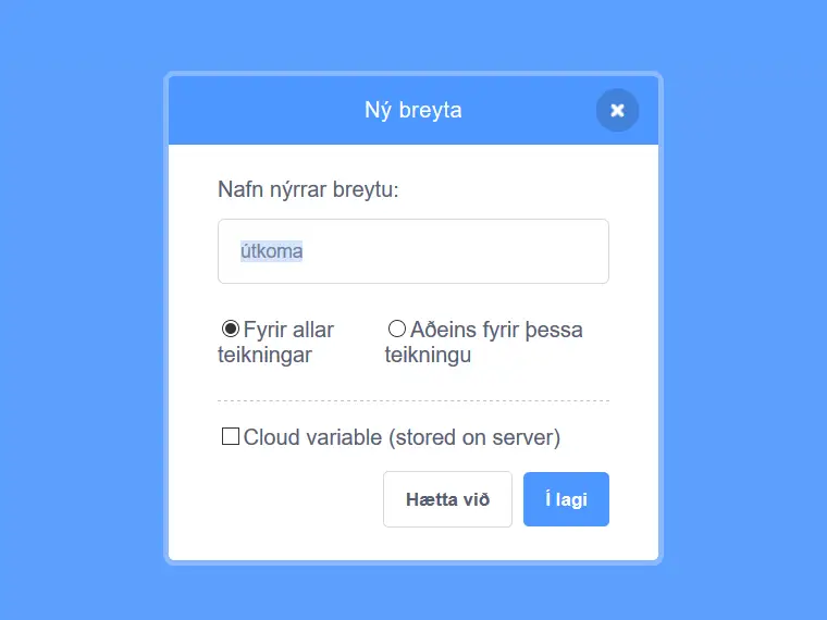 Breyta nefnd í Scratch