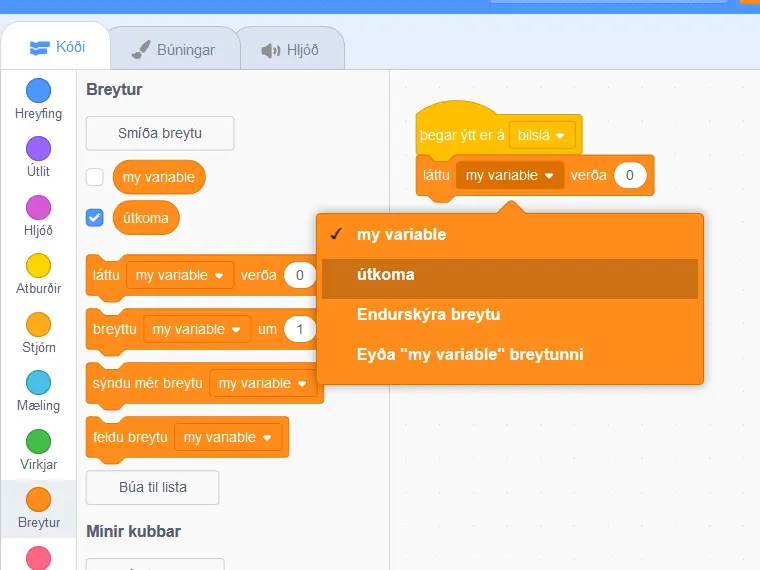 Breytupúsl í Scratch