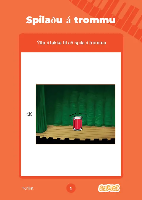 Scratch tónlistarforritun: spilaðu á trommu, skref 1